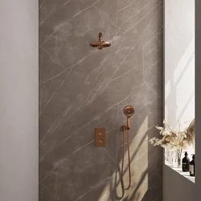 Brauer Copper Edition complete inbouw regendouche met 3 standen handdouche, rechte wandarm en hoofddouche 20cm set 31 koper geborsteld PVD