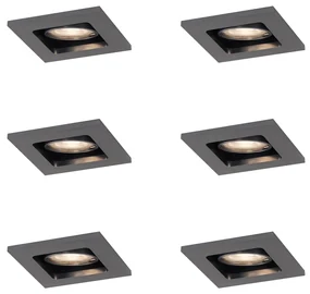 Set van 6 Moderne inbouwspot gunmetal GU10 50mm rond kantelbaar - Qure GU10 Binnenverlichting Lamp