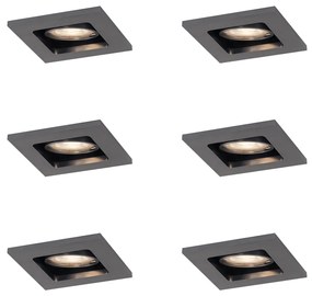 Set van 6 Moderne inbouwspot gunmetal GU10 50mm rond kantelbaar - Qure