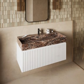 Fontana Dark Emperador badmeubel 100cm mat wit met ribbelfront met kraangat