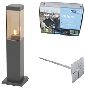 Buitenlamp antraciet met smoke glas met grondpin en kabelmof 45cm IP44 - Malios Modern E27 IP44 Buitenverlichting