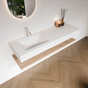 Zaro Alan badmeubel 140cm met planchet washed oak en vrijhangende wastafel cloud links 1 kraangat talc