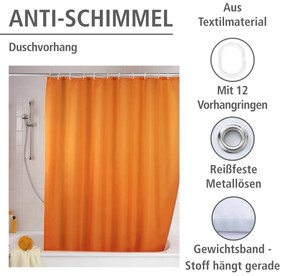 Wenko anti-schimmel douchegordijn 180x200cm polyester uni oranje inclusief ringen