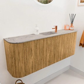 Mondiaz Joya DLux 115cm toiletmeubel ronding links/rechts oak met wastafel faye midden 1 kraangat glace