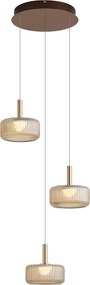 Design hanglamp rosé goud met amber glas incl. LED 3-staps dimbaar 3-lichts easylift - Fiera