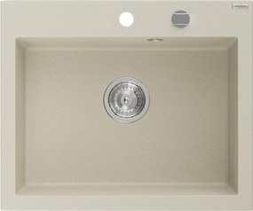 Mexen Elix granieten gootsteen 1-kamer 600 x 500 mm, beige, chrom sifon - 6525601005-69