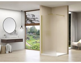 Van Rijn Products ST01 Vaste wand - 118x200cm - gesatineerd glas - dikte 8mm - muurprofiel - stabilisatiestang - messing ST01MM120PRGS