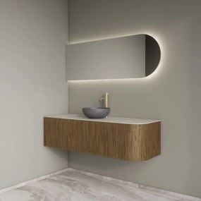 Gliss Design Alluro badmeubel ribbelfront met ronding rechts 140cm castle brown en wit marmer toppaneel