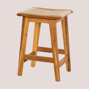 Hoge Tuinkruk 65 Cm Van Acaciahout En Gevlochten Touw Tenay Bruin - Tarwe - Sklum
