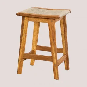 Hoge Tuinkruk 65 Cm Van Acaciahout En Gevlochten Touw Tenay Bruin - Tarwe - Sklum