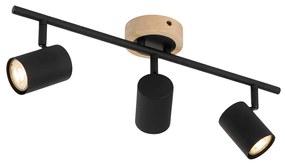 Moderne Spot / Opbouwspot / Plafondspot zwart met hout kantelbaar 3-lichts - Jeana Modern, Industriele / Industrie / Industrial GU10 Binnenverlichting Lamp