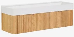 Hangend Badkamermeubelset 130x45 Cm In Hout Met Geïntegreerde Wastafel Saioa Natuurlijk Hout - Sklum