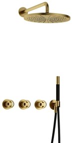 Hotbath Cobber IBSW70 Regendoucheset inbouw - 38.5cm wandarm - 30cm ronde hoofddouche - staafhanddouche - Geborsteld messing PVD IBSW70BBP5