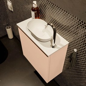 Mondiaz Fowy toiletmeubel 50cm rosee met witte waskom rechts en kraangat