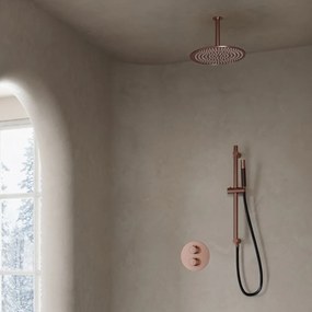 Saniclear Copper Pro inbouw regendouche 20cm rond met plafondarm en glijstang geborsteld koper