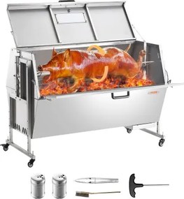 VEVOR Lamsgrill Speenvarkengrill Spit Roast Grill 130 kg BBQ Spit Grill (60 W) voor Varkensvlees Lam Geit, Commerciële Rotisserie Roaster met Vergrendelbare Wielen, voor Buiten Camping Grillen