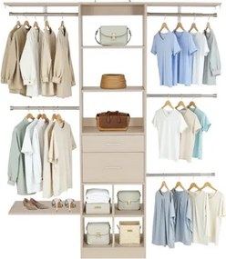 VEVOR Kapstok met 2 lades, verstelbare houten kledingrek, garderobekast met 5 uitschuifbare kledingstangen (46-81 cm) Kastsysteem voor inloopkasten