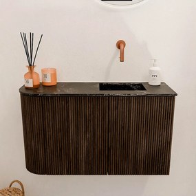 Mondiaz Joya DLux 70cm toiletmeubel ronding links walnut met wastafel faye rechts zonder kraangat lava