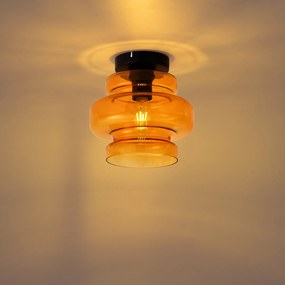 Retro plafondlamp zwart met oranje glas - Denise