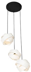 Moderne hanglamp zwart met wit 3-lichts - Cloth