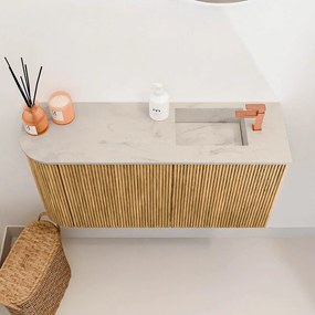 Mondiaz Joya DLux 80cm toiletmeubel ronding links oak met wastafel faye rechts 1 kraangat opalo