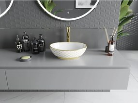 Mexen Elza opzetwastafel 40 x 33 cm, wit/goud ruitpatroon - 21014009