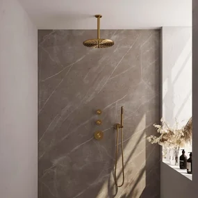 Brauer Gold Edition Regendoucheset inbouw - hoofddouche 30cm - plafondarm - 3 gladde knoppen - handdouche staaf 1 stand - PVD - geborsteld goud 5-GG-027