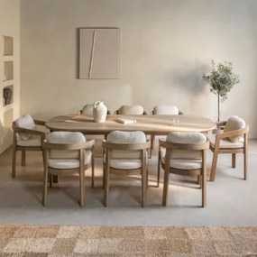 Rechthoekige Tafelset 240x100 Cm In Acaciahout En 8 Uleno Acaciahouten Eetkamerstoelen Lichte Acaciekleur - Sklum