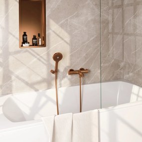 Brauer Stripe thermostatische badkraan met wandhouder en 3 standen handdouche koper geborsteld PVD