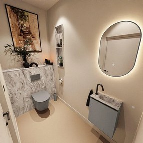 MONDIAZ TURE-DLUX 40cm toiletmeubel Smoke. EDEN wastafel Glace positie rechts. Met 1 kraangat. TUREDX40SMOR1GLA