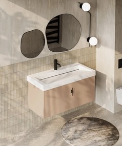 Muebles Calas badmeubel ribbelfront 100cm macchiato met solid surface wastafel met kraangat