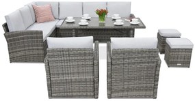 Monaco Comida 7 tuinmeubelen + 2 Garden Point poefs grijs