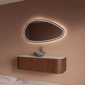 Gliss Design Alluro badmeubel ribbelfront met ronding links/rechts 140cm walnut en wit marmer toppaneel