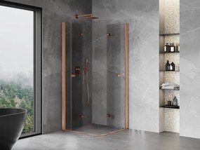 Mexen Mist-F Duo vouwdeur douchecabine 80 x 80 cm, transparant, geborsteld koper - 8A6-080L-080P-65-00