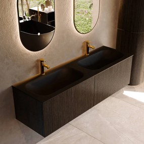 Mondiaz Kurve 150cm badmeubel shadow met 2 lades en wastafel big small dubbel 2 kraangaten urban
