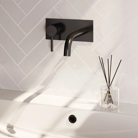 Brauer Stripe inbouw wastafelkraan ColdStart met gebogen uitloop en afdekplaat model A2 zwart mat