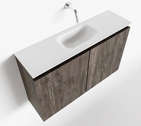 Mondiaz Ture 80cm toiletmeubel dark brown met wastafel talc midden geen kraangat