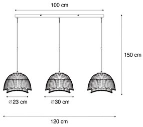 Eettafel / Eetkamer Oosterse hanglamp zwart met naturel bamboe 3-lichts - PuaOosters E27 Binnenverlichting Lamp