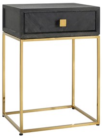 Richmond Interiors Blackbone Gold Nachtkastje Zwart Visgraat Met Goud - 50x40x71cm.