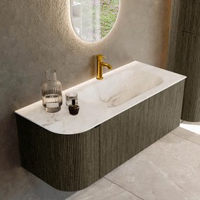 Mondiaz Kurve-dlux 115cm badmeubel ronding links shadow met 1 lade en deur en wastafel big small kraangat rechts frappe