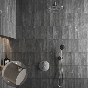 Saniclear Exclusive Stripes inbouw regendouche rond met 30cm hoofddouche, muurarm en 3 standen handdouche RVS