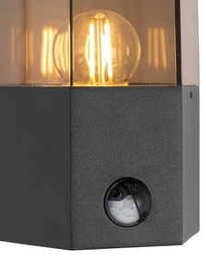 Buiten wandlamp zwart met smoke glas zeshoek en bewegingssensor - Denmark Modern E27 IP44 Buitenverlichting