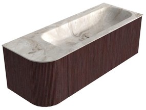 Mondiaz Kurve-dlux 125cm badmeubel ronding links ruby met 1 lade en deur en wastafel big medium rechts zonder kraangat frappe