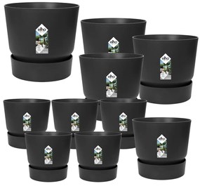10x Pot elho Greenville zwart (5x D14x13, 1x D24xH23, 3x D30xH28, 1x D39xH37)