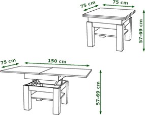 CLEO witte, uitschuifbare salontafel