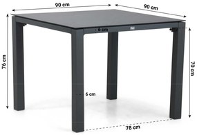 Tuinset 4 personen 90 cm Aluminium/textileen Grijs Hartman Royal