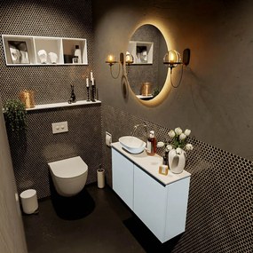 Mondiaz Fowy toiletmeubel 80cm clay met lichtgrijze waskom links zonder kraangat