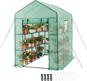 VEVOR Kas 137x206x196 cm, Foliekas, Tomatenkas, Tomatenkas met ramen, PE-hoes, 2 verdiepingen, 14 schappen, Roldeur met ritssluiting, Kas voor de tuin