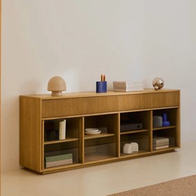 Kave Home Helvine Dressoir Eiken Met Glazen Schuifdeuren - 200x40x80cm.