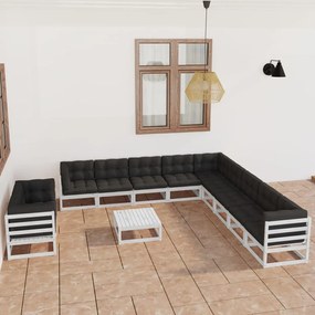 vidaXL 12-delige Loungeset met kussens massief grenenhout wit